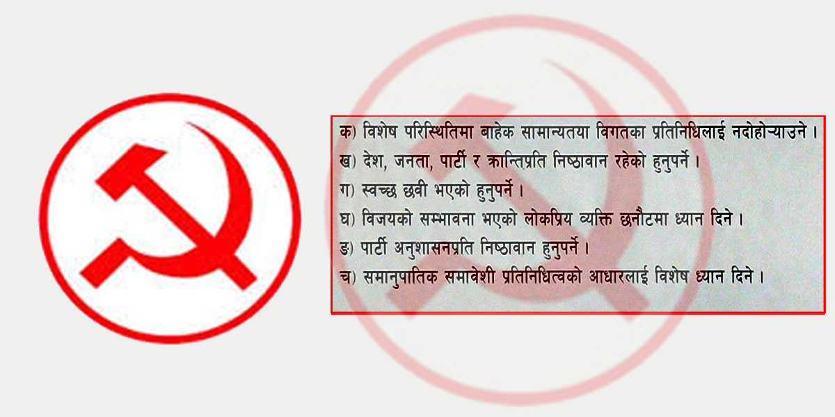यस्तो आयो माओवादी केन्द्रको उम्मेदवार छनौटका छ बुँदे मापदण्ड